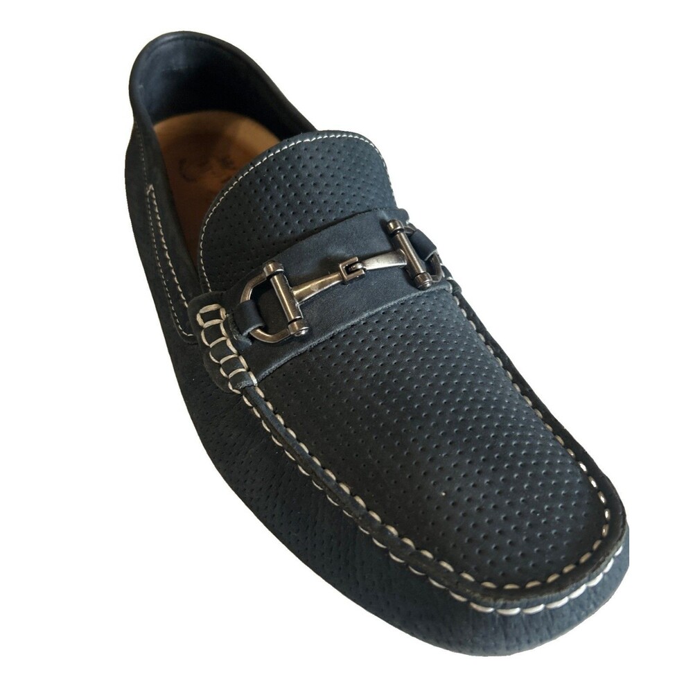 Wallin & Bros Mens 11M Navy Blue Perforated Leather Bit Driving Loafers M14618